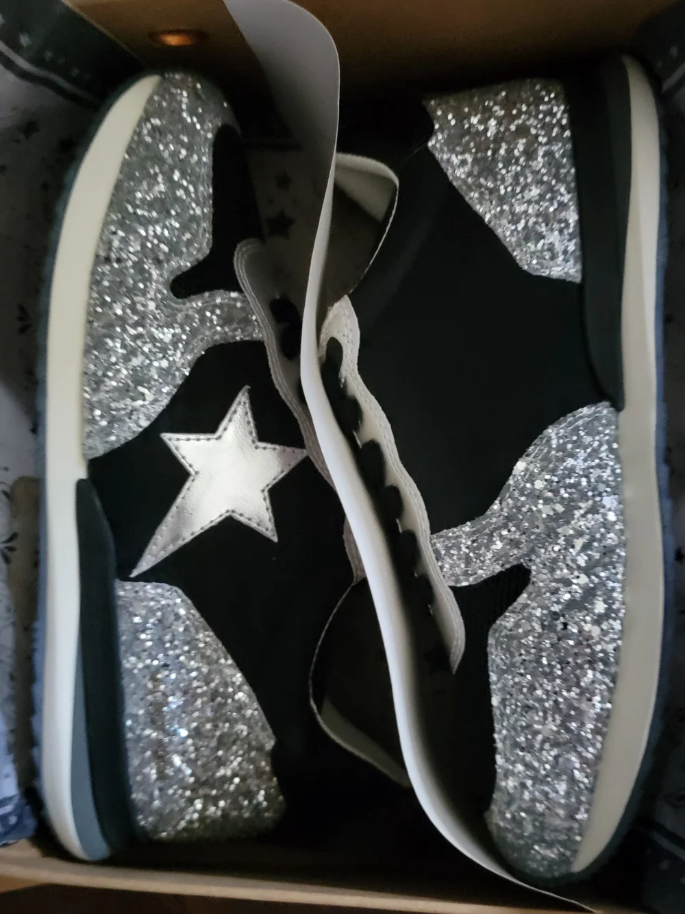Women's Black and Silver Athletic Sneakers